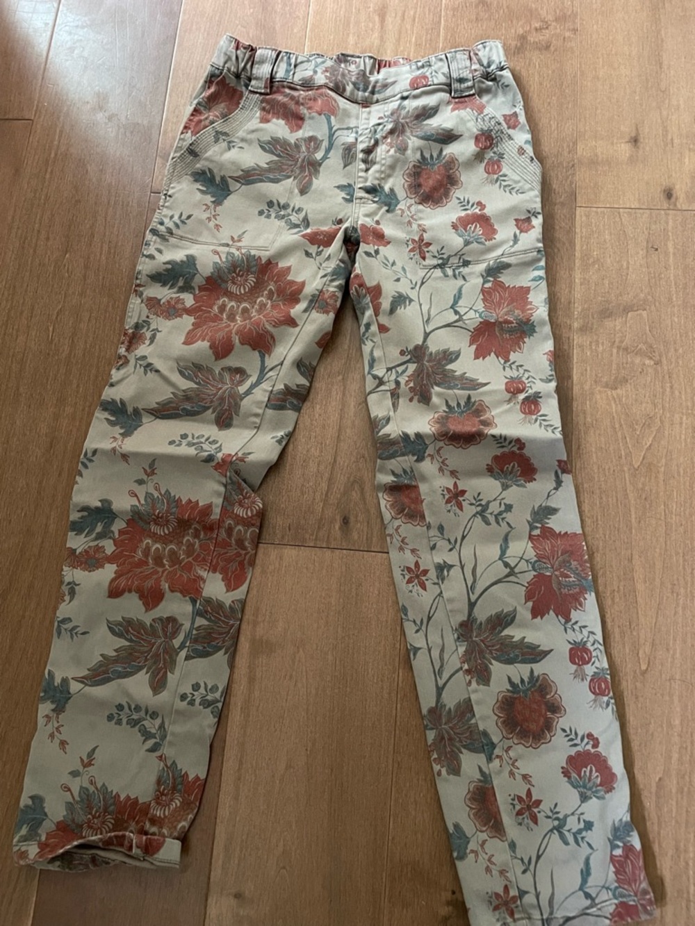 Soft Surroundings Floral Straight-Leg Pants in Rust & Sage